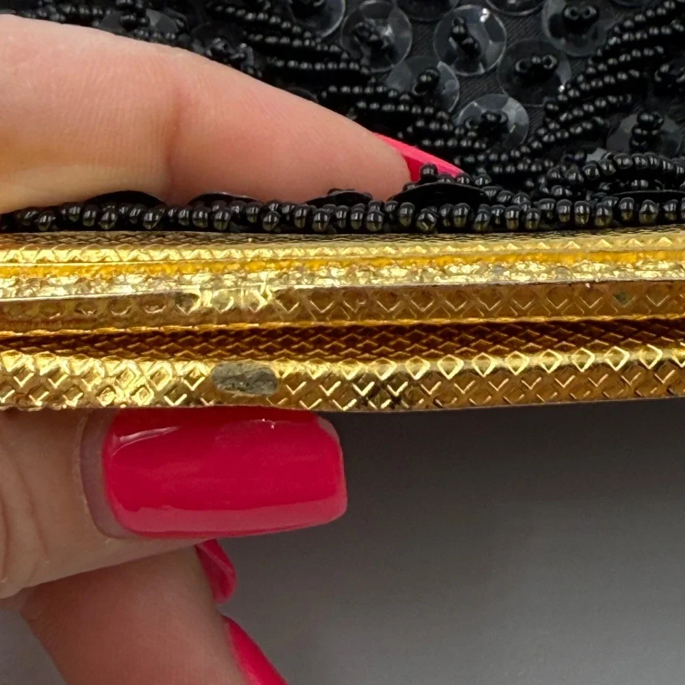 Vintage Beaded Sequin Evening Bag Clutch Hand Made in Hong Kong Unique‎